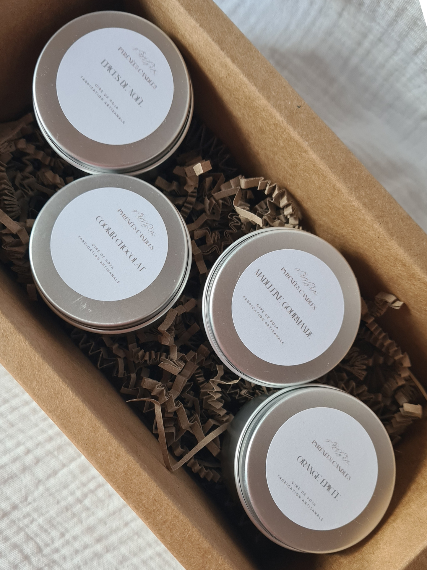 Coffret Gourmand – 4 bougies parfumées artisanales (50 g chacune)